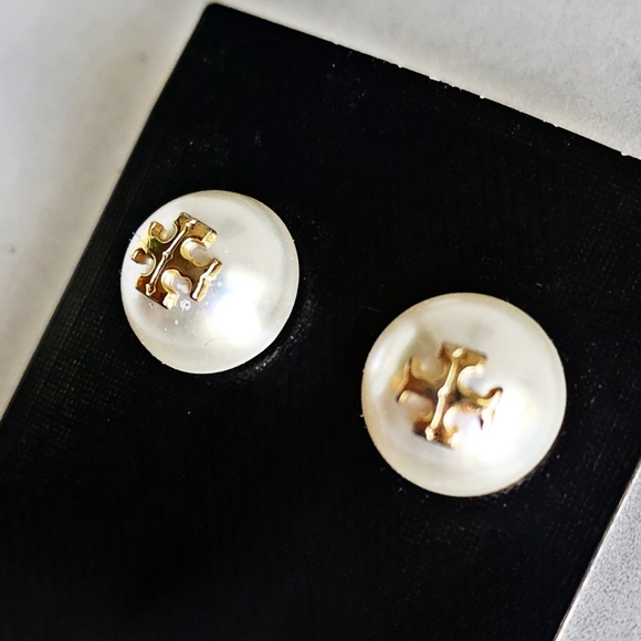 Tory Burch Domed Pearl Button Earrings - Picture 2 of 3